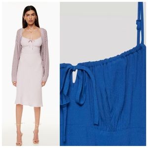 Aritzia Wilfred Bellow Midi Dress In Blue Smocked Back Front Tie Detail